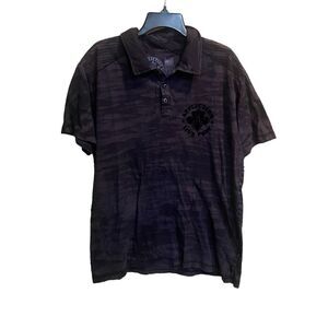 Afflection Men's Black distressed Polo Shirt Live‎ Fast Size X-Large